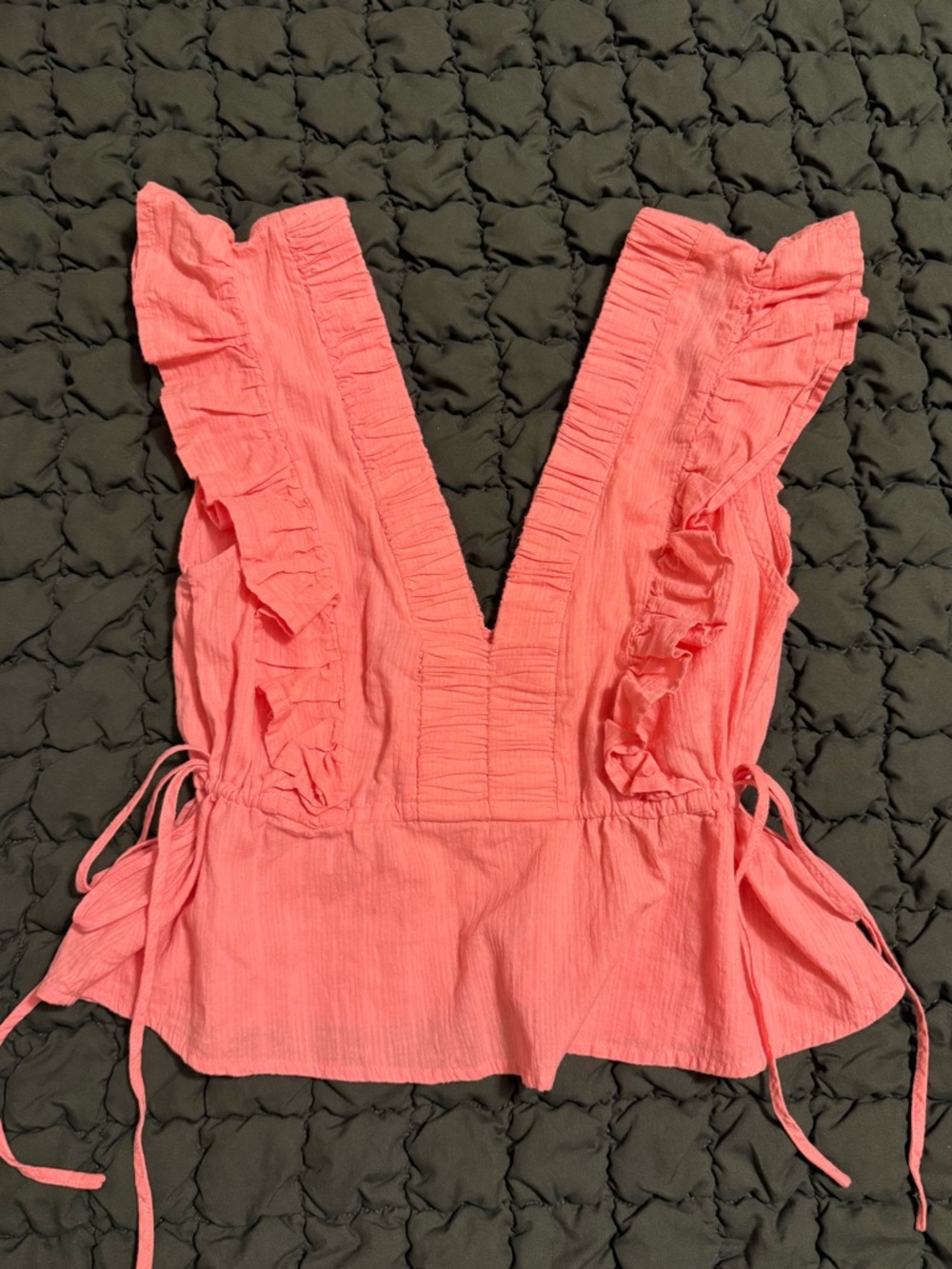 Fab’rik Cinched Waist Deep Cut Ruffled Peplum Tank Top